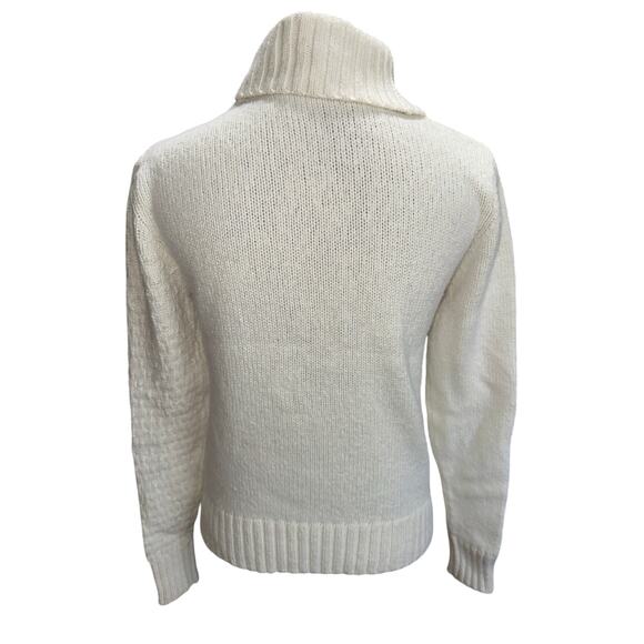 Garnet Hill Women’s Sweater Cable Turtleneck Asymmetrical Bobble detail Ivory SM - Picture 2 of 12